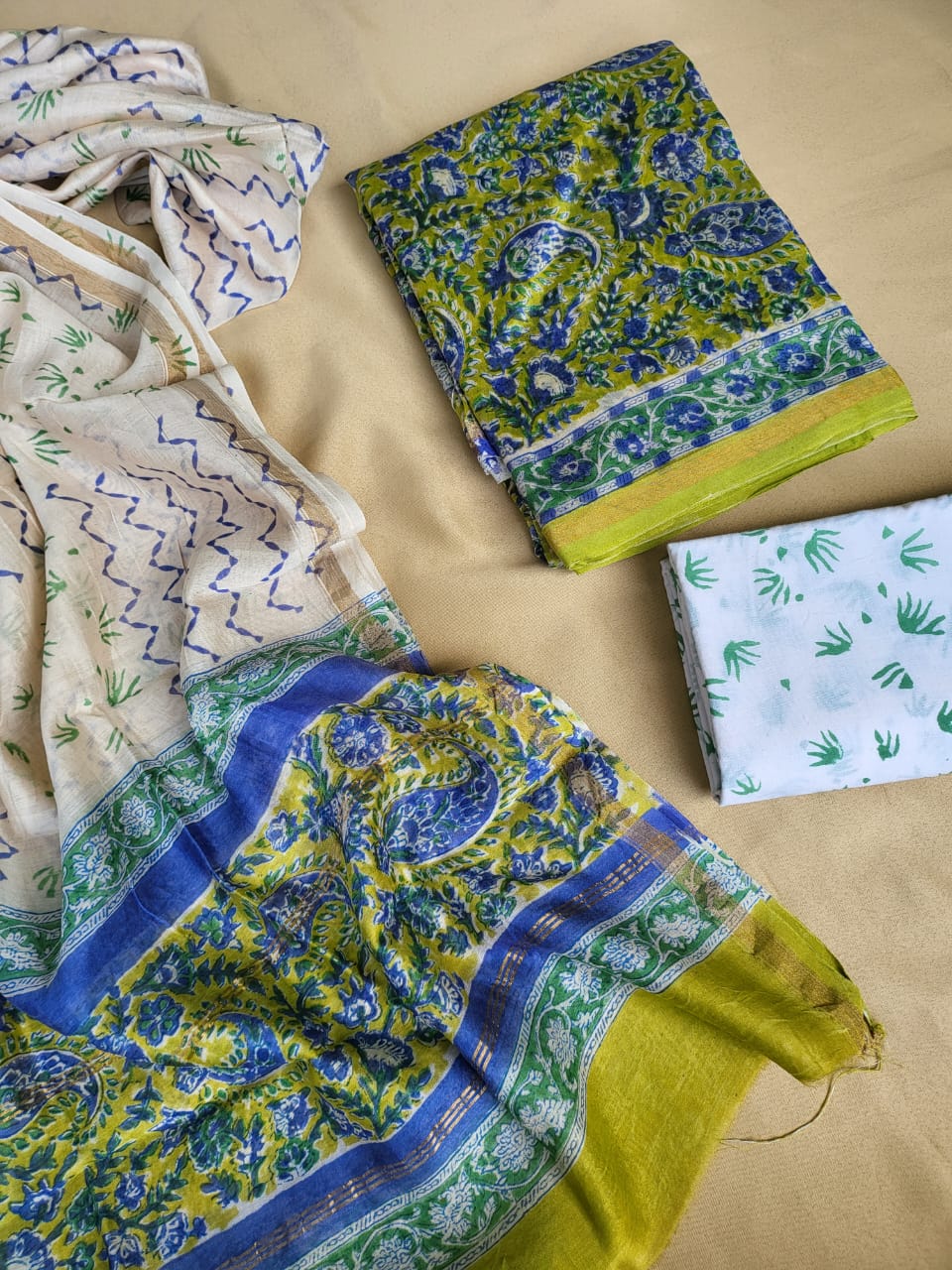 Hand Block Prints Chanderi Silk Dress Material