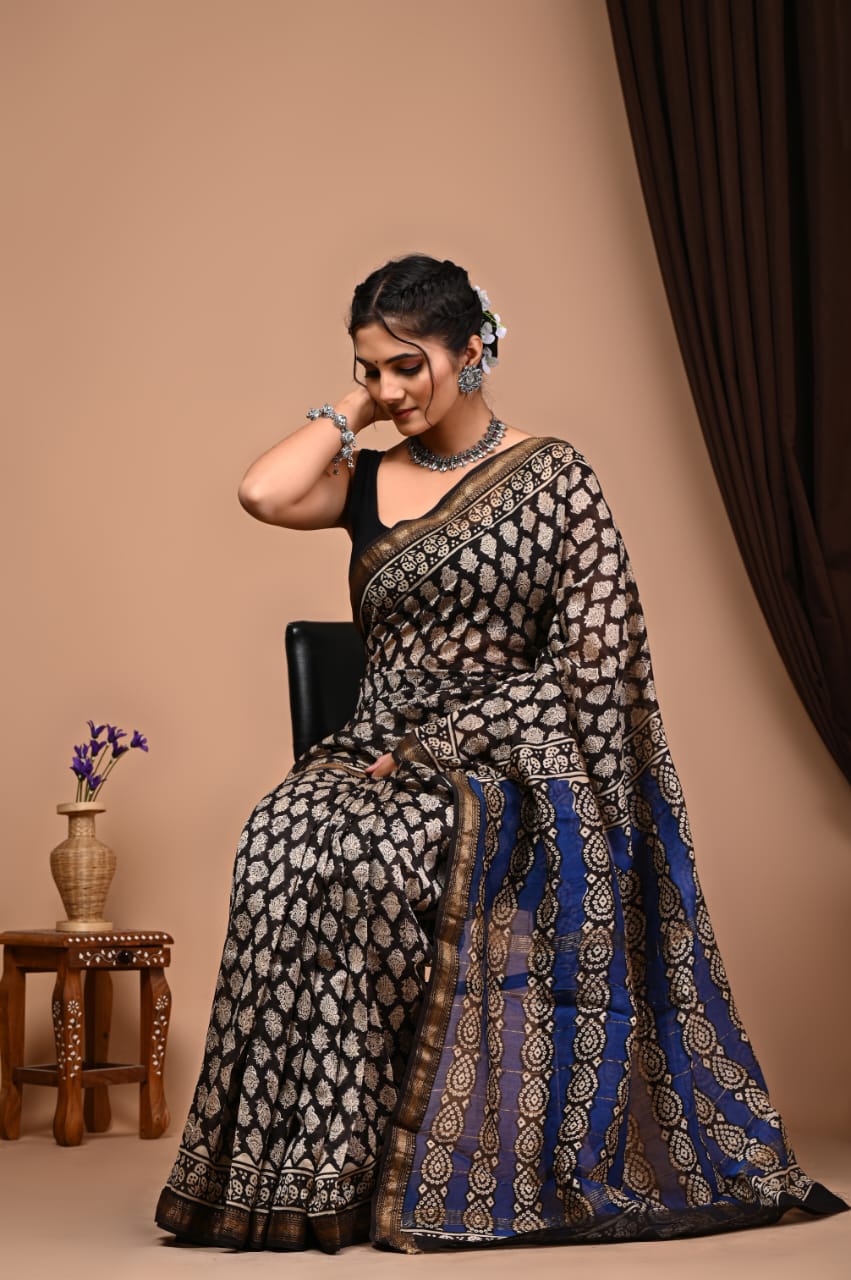 Natural Hand Blocks Prints Maheshwari Silk Sarees