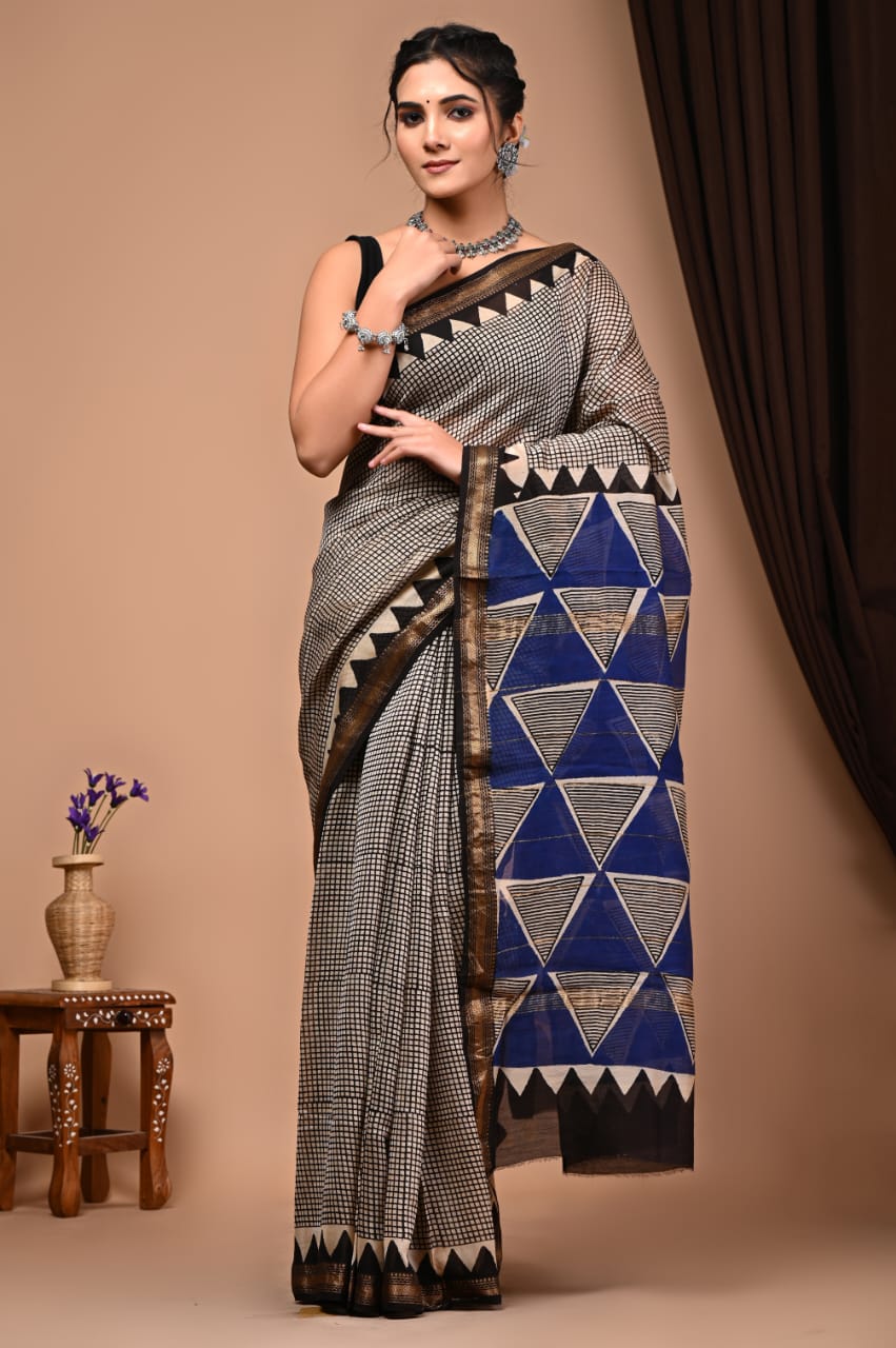 Natural Hand Blocks Prints Maheshwari Silk Sarees