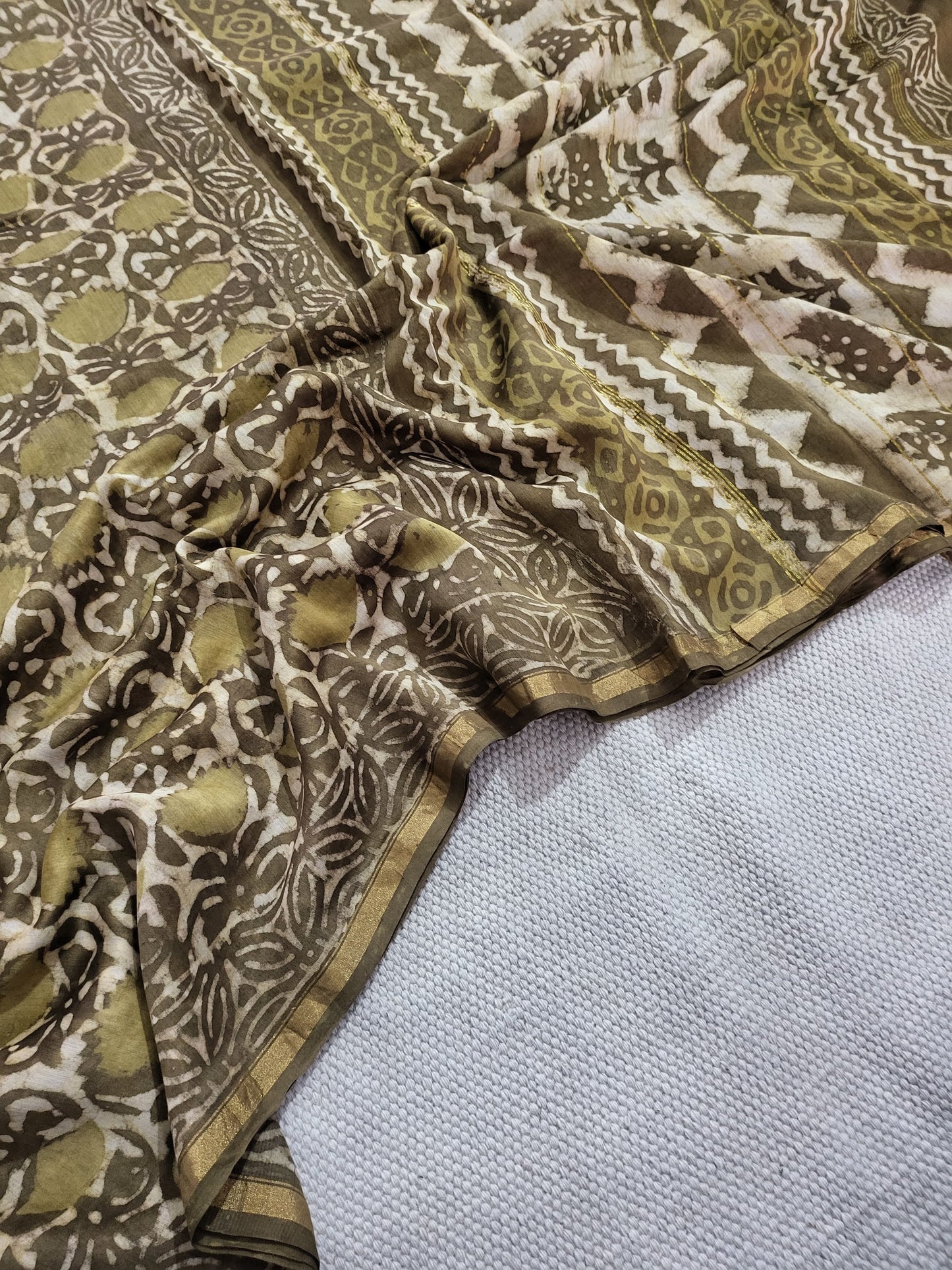 Dabu Bagru Handblock Prints Chanderi Silk Saree