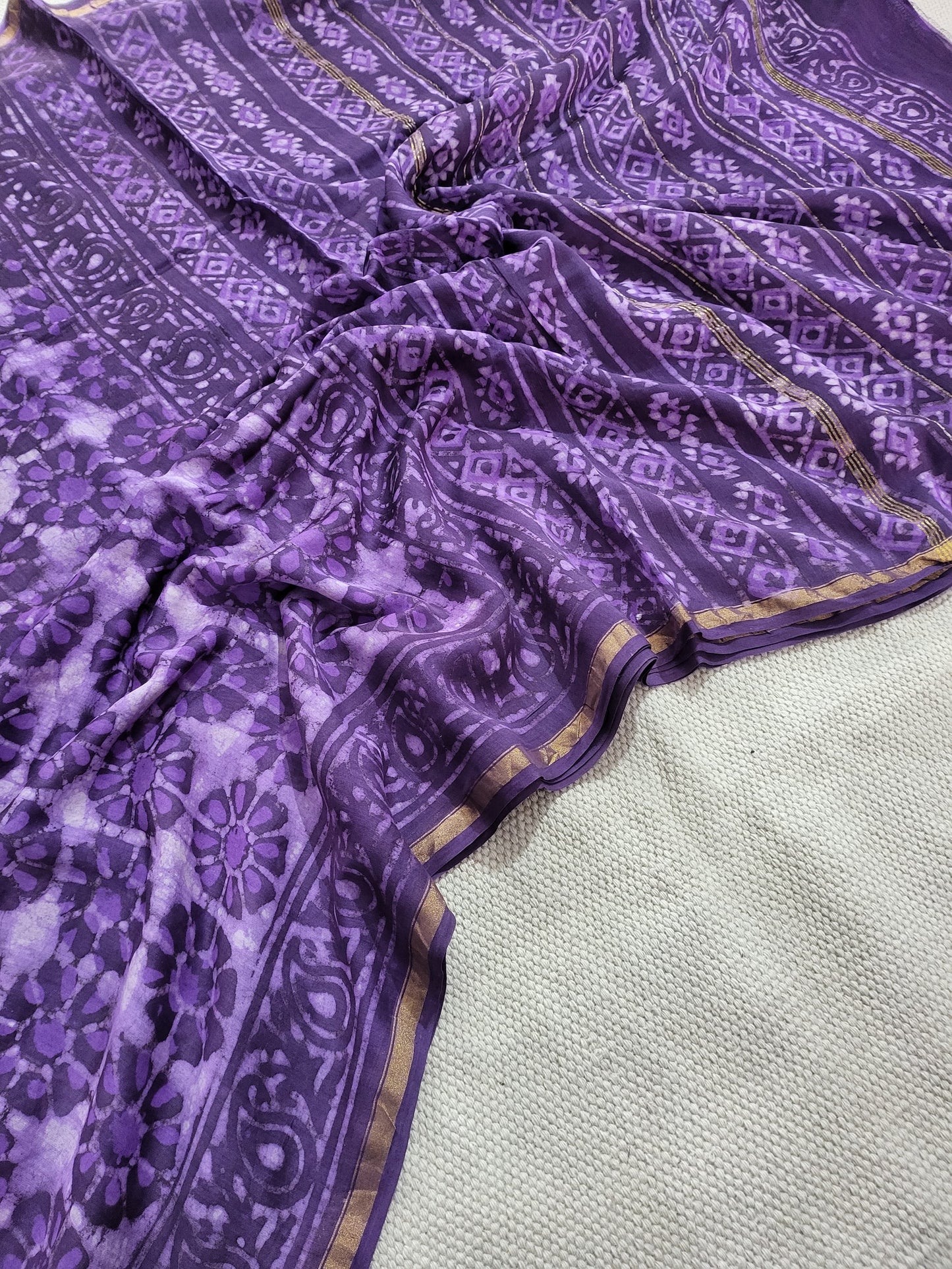 Dabu Bagru Handblock Prints Chanderi Silk Saree