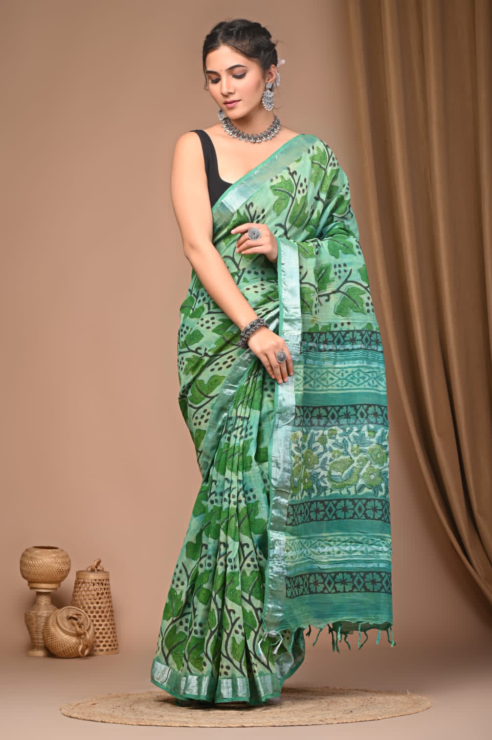 Vanaspati Ajrakh Prints Linen Saree