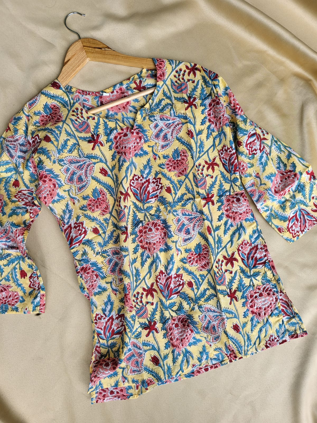 Kalamkari Hand Blocks Prints Short Top Kurti