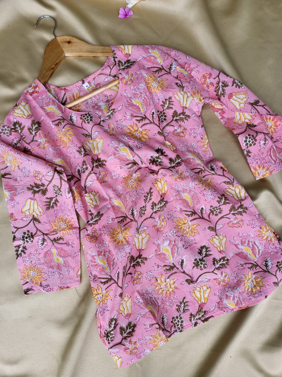 Kalamkari Hand Blocks Prints Short Top Kurti