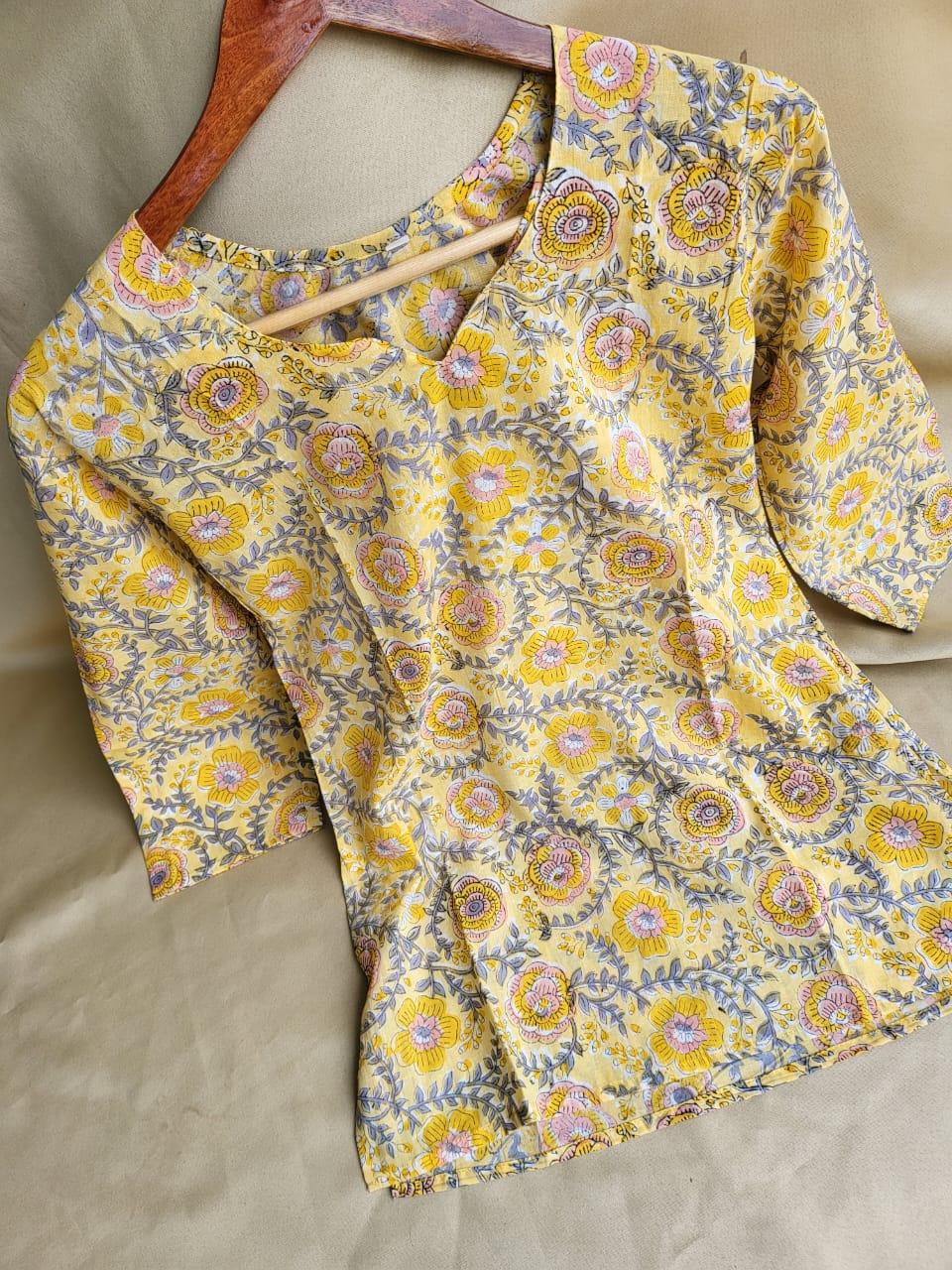 Kalamkari Hand Blocks Prints Short Top Kurti