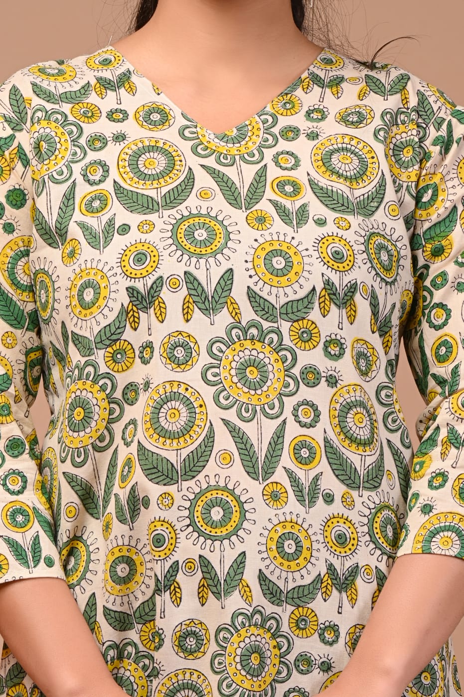 Hand Blocks Floral Printed MIDI Dress