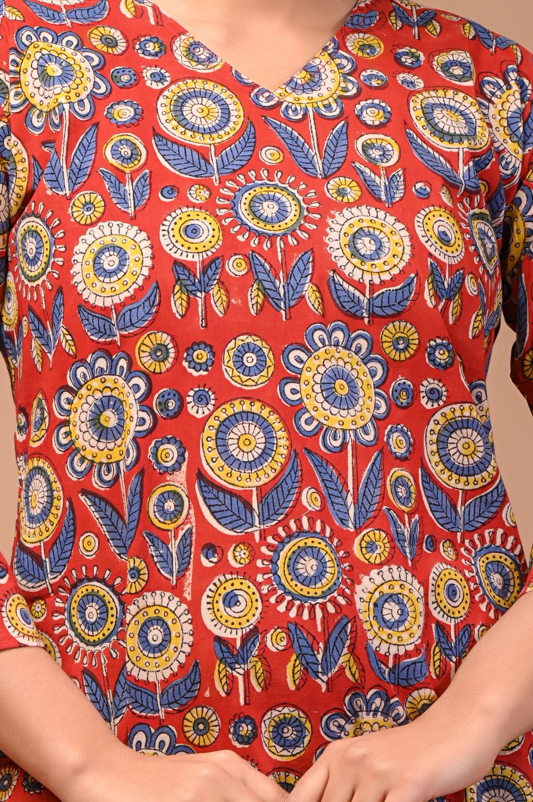 Hand Blocks Floral Printed MIDI Dress.