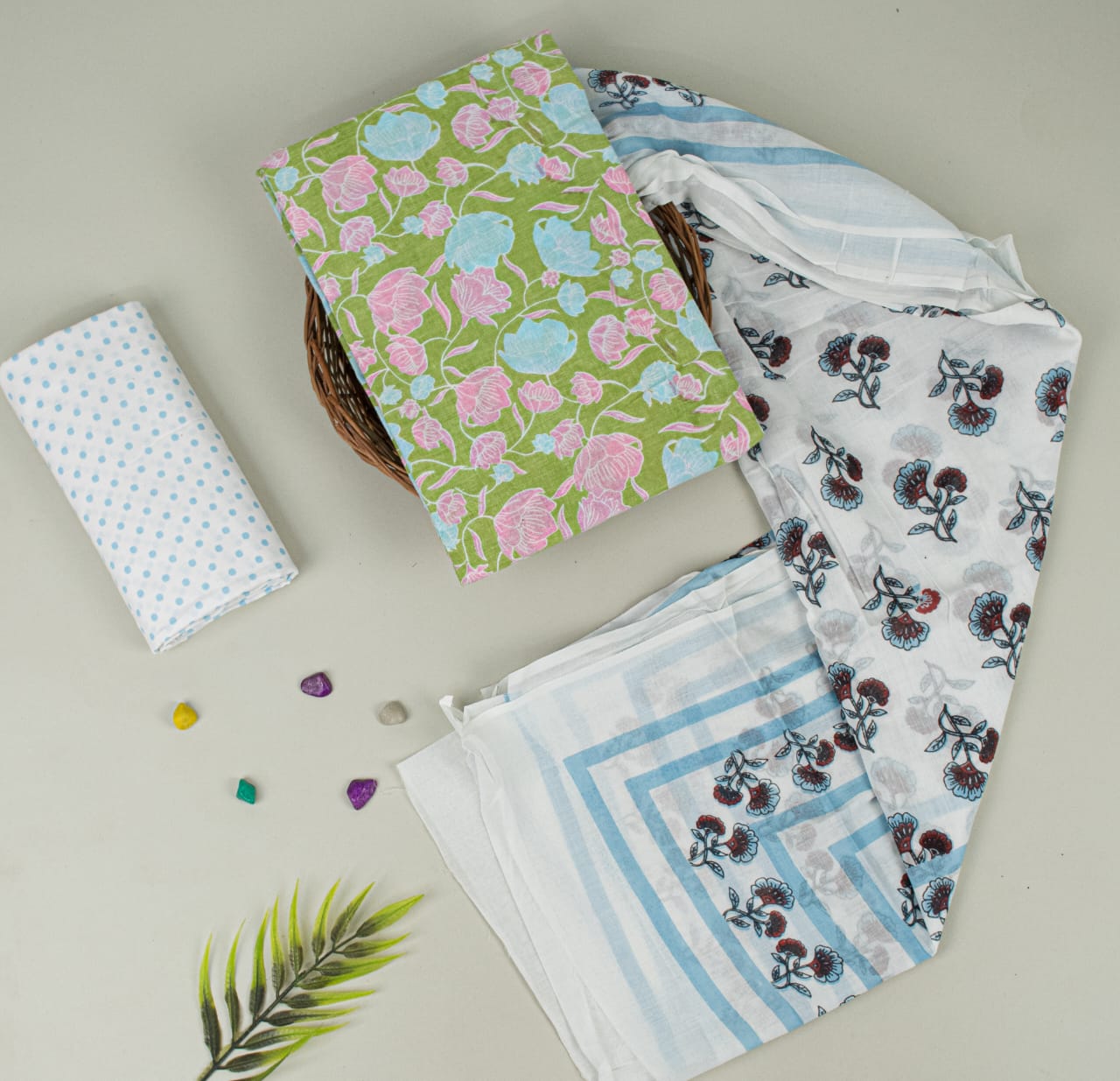 Natural Hand Blocks Printed Cotton Mulmul Suit Set