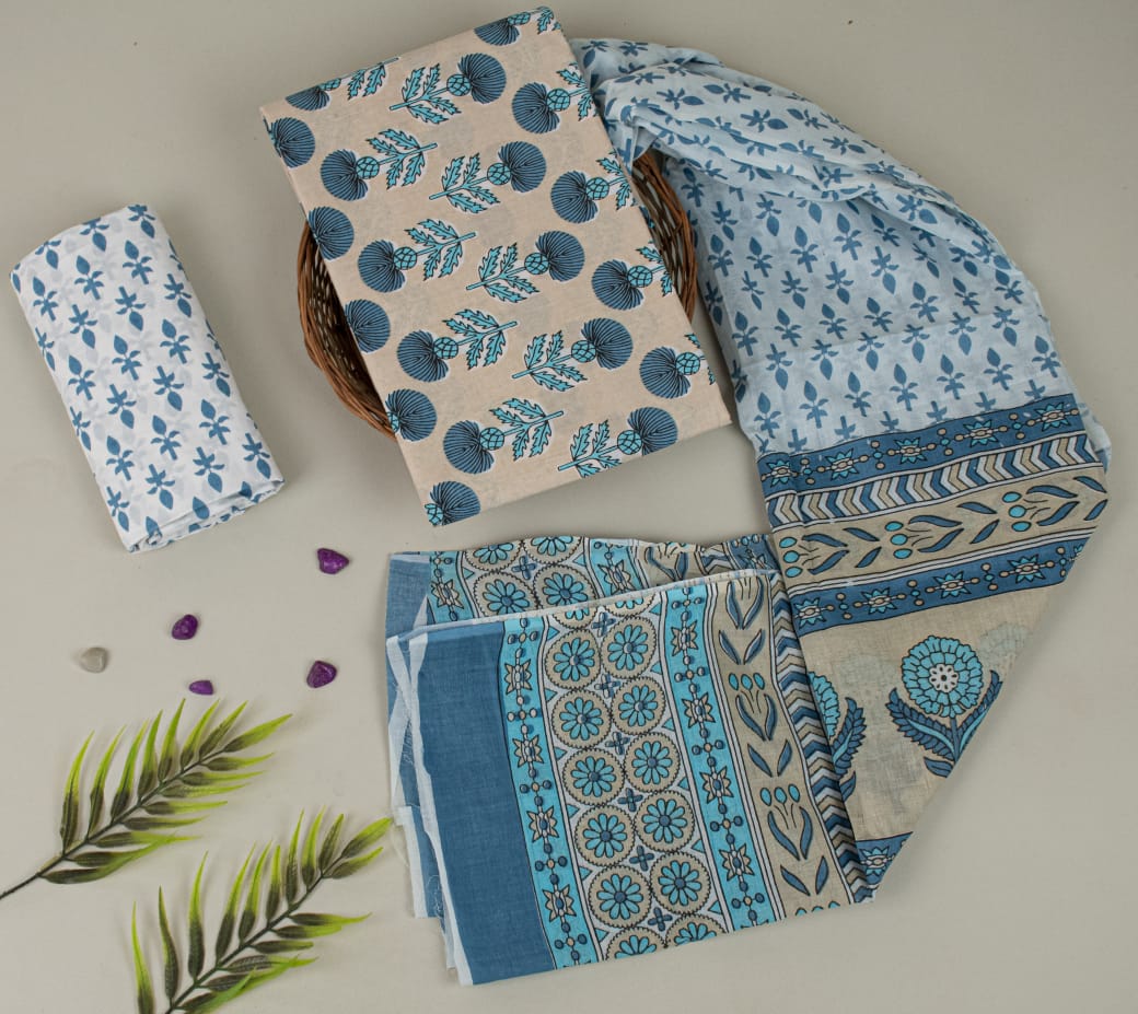 Natural Hand Blocks Printed Cotton Mulmul Suit Set
