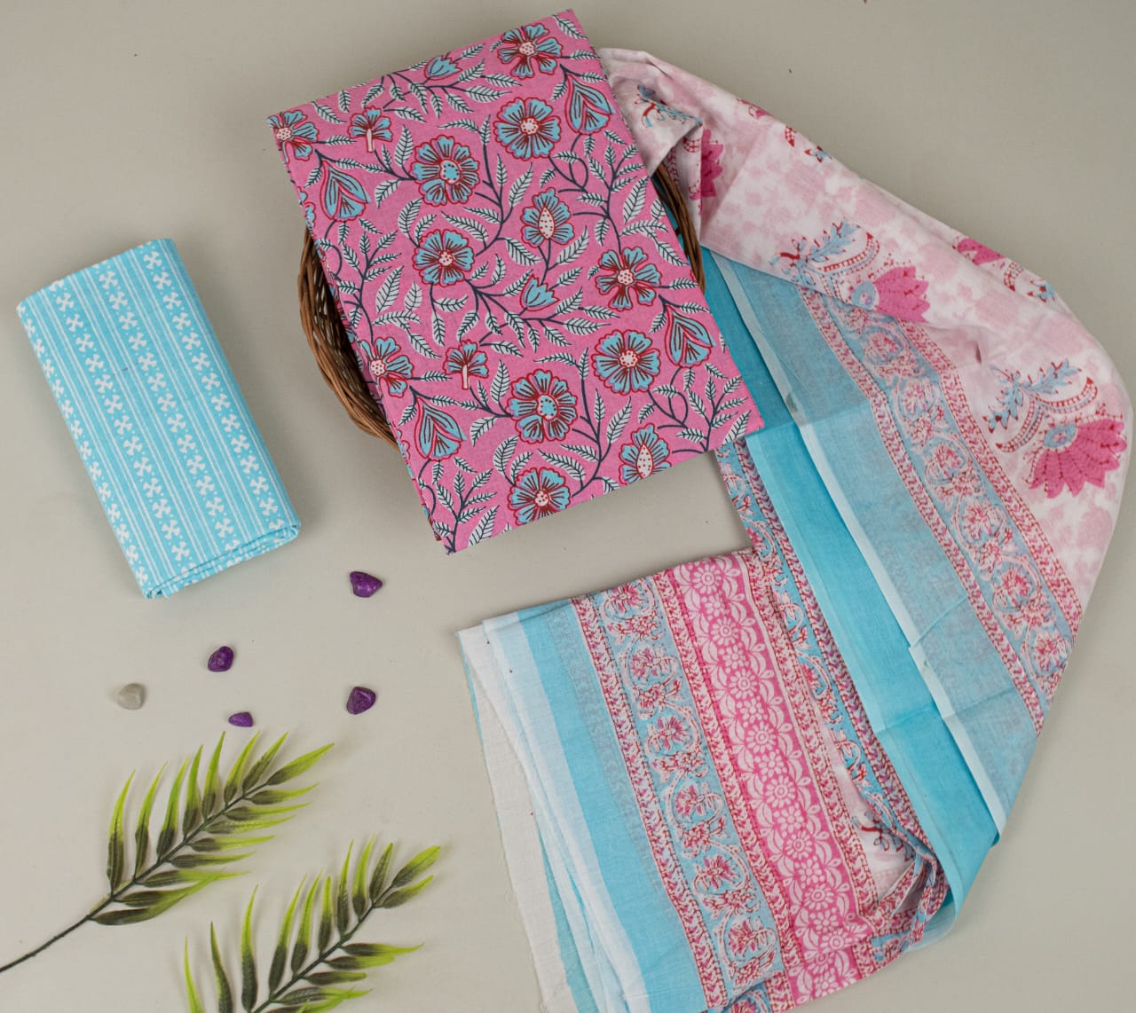 Natural Hand Blocks Printed Cotton Mulmul Suit Set