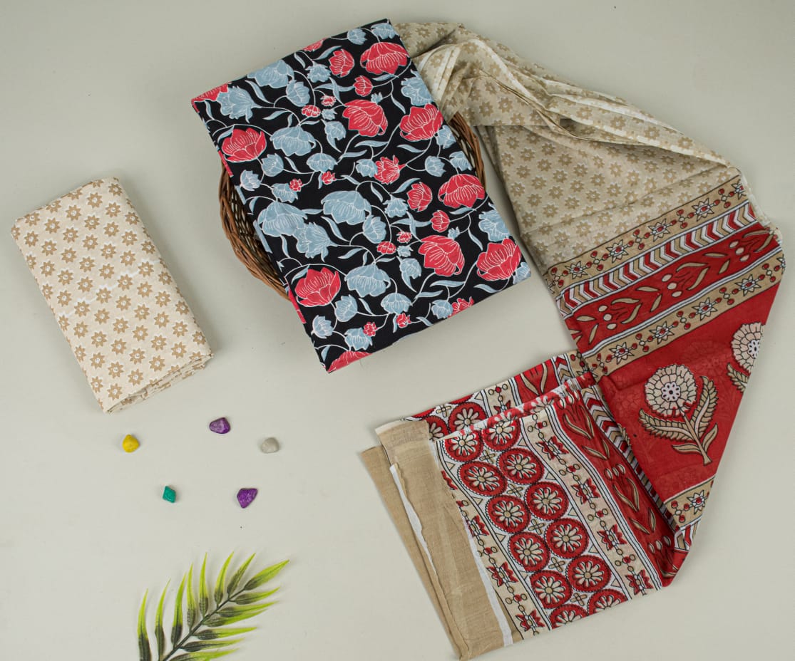 Natural Hand Blocks Printed Cotton Mulmul Suit Set