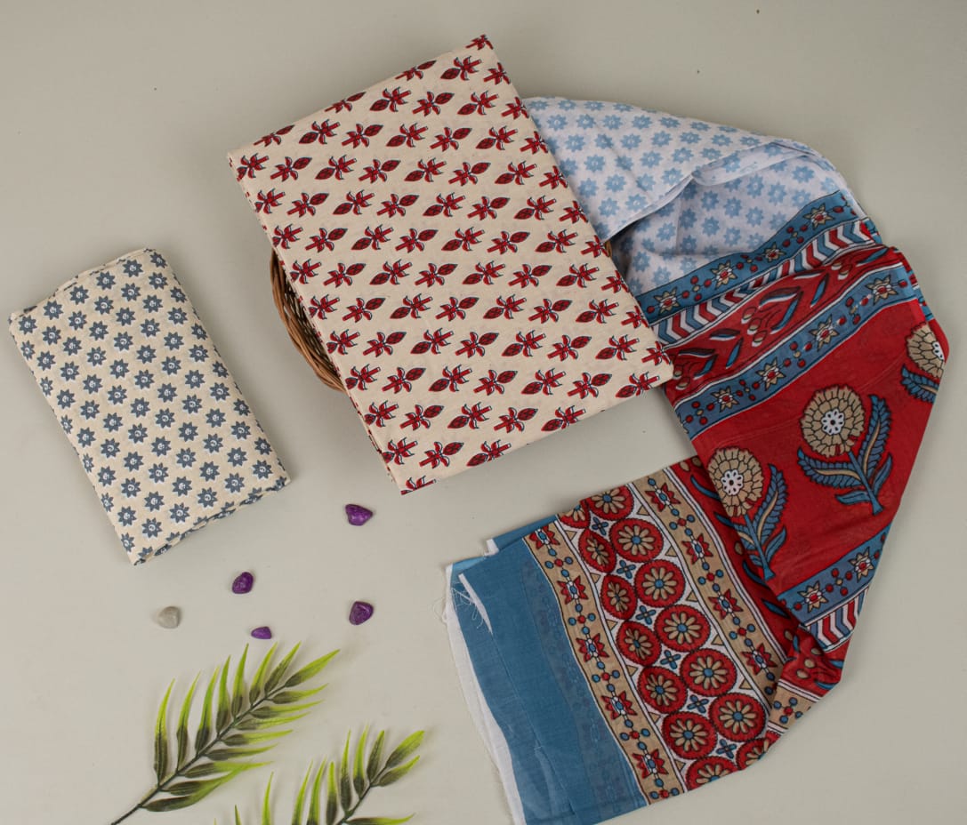 Natural Hand Blocks Printed Cotton Mulmul Suit Set