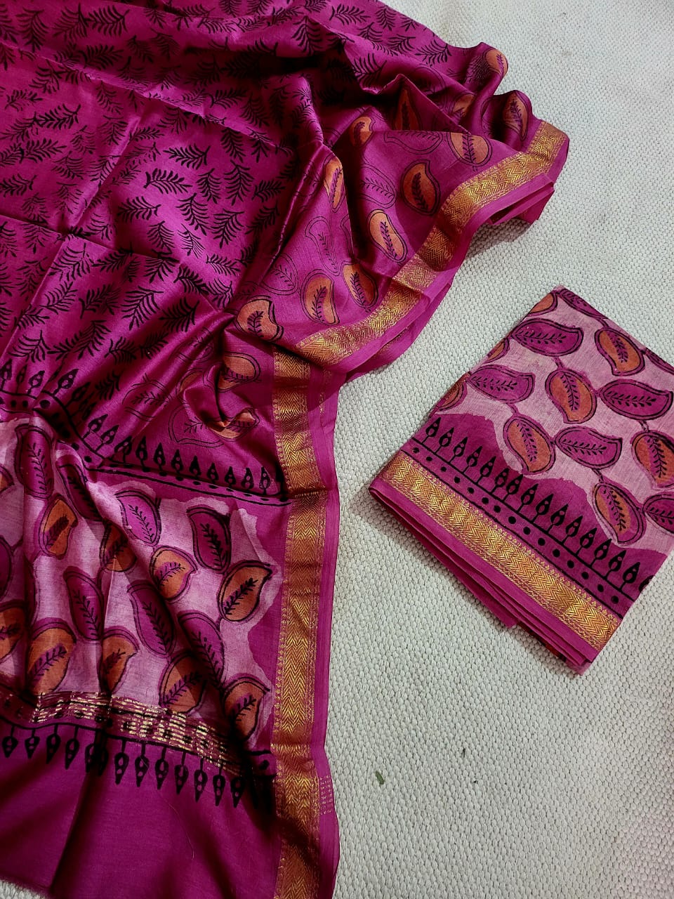 Vanaspati Ajrakh Maheshwari Silk Suit Material