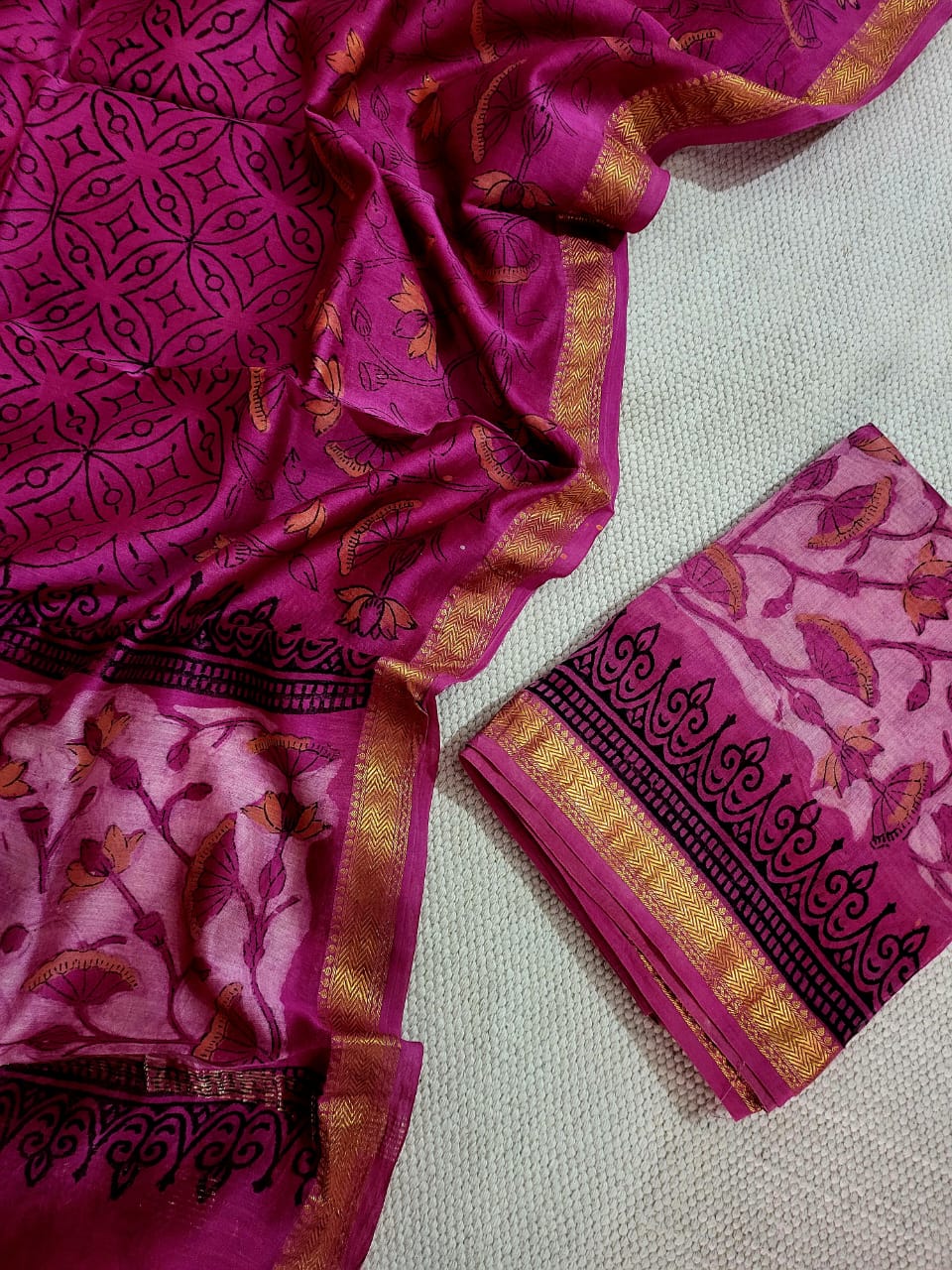 Vanaspati Ajrakh Maheshwari Silk Suit Material