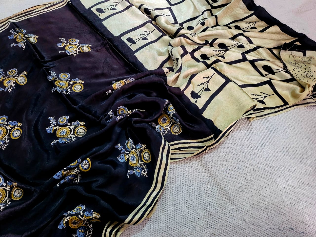 Exclusive Vanaspati Hand Blocks prints Modal Silk Saree