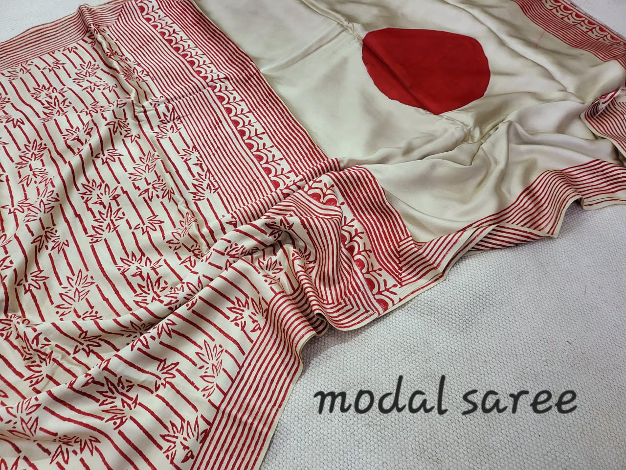 Exclusive Vanaspati Hand Blocks prints Modal Silk Saree