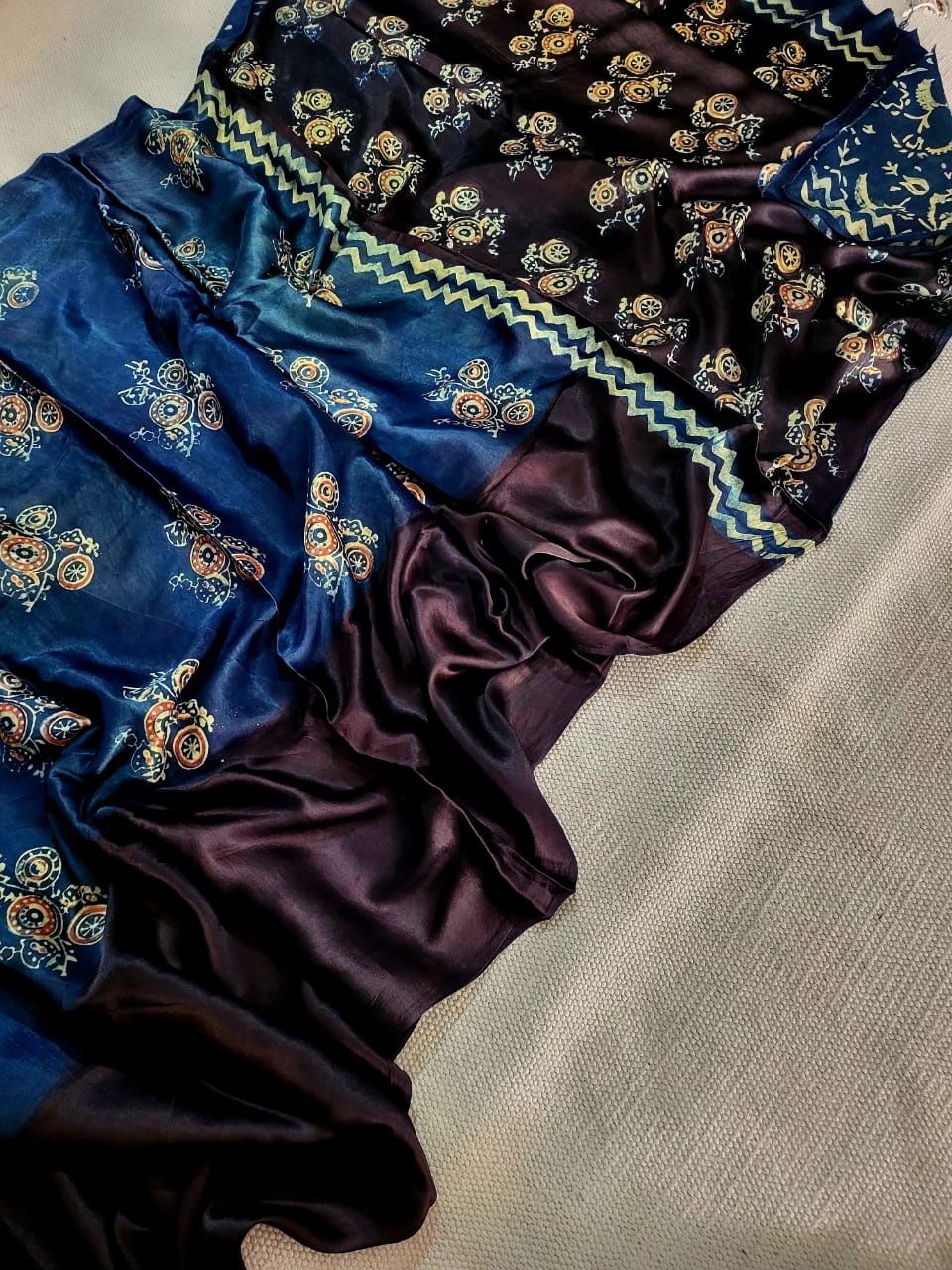 Exclusive Vanaspati Hand Blocks prints Modal Silk Saree