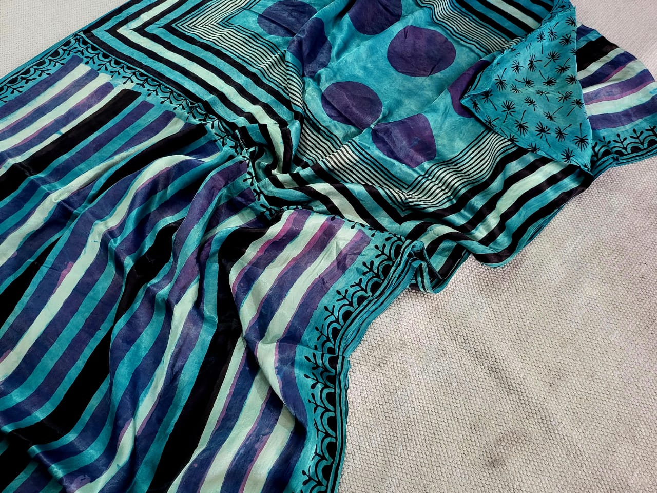 Exclusive Vanaspati Hand Blocks prints Modal Silk Saree