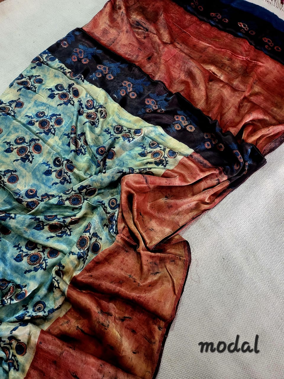 Exclusive Vanaspati Hand Blocks prints Modal Silk Saree