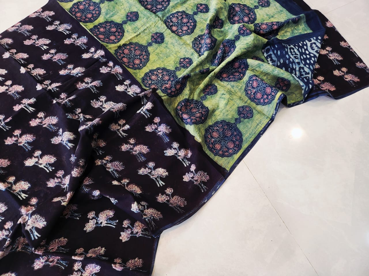 Nashpal dyes Ajrakh Prints Pure Mul Cotton sarees