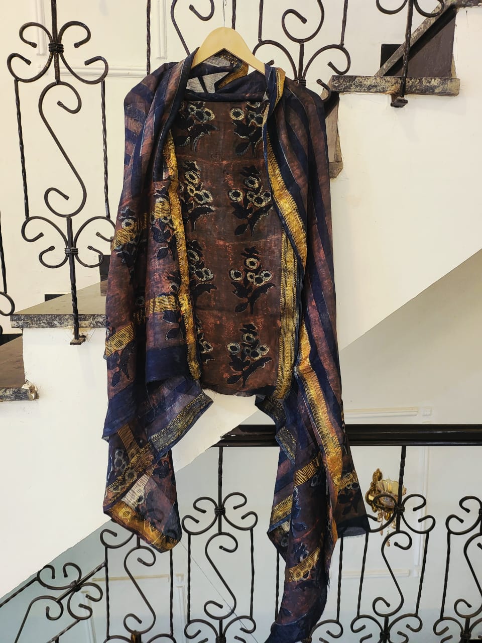 Nashpal Ajrakhs Maheshwari Silk Suit Material
