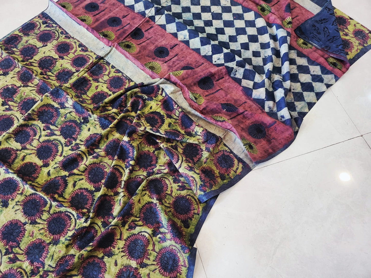 Nashpal dyes Ajrakh Prints Pure Mul Cotton sarees