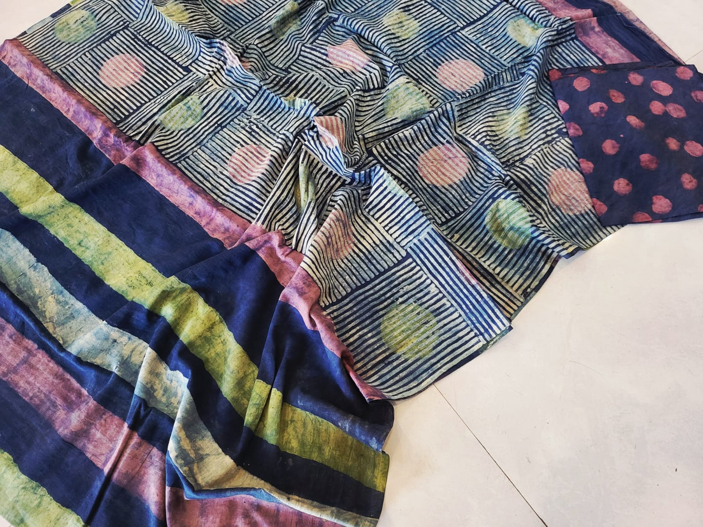 Nashpal dyes Ajrakh Prints Pure Mul Cotton sarees