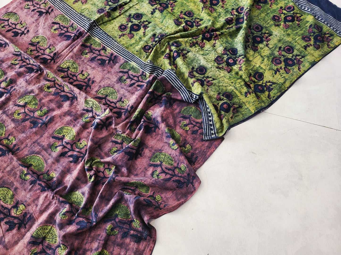Nashpal dyes Ajrakh Prints Pure Mul Cotton sarees