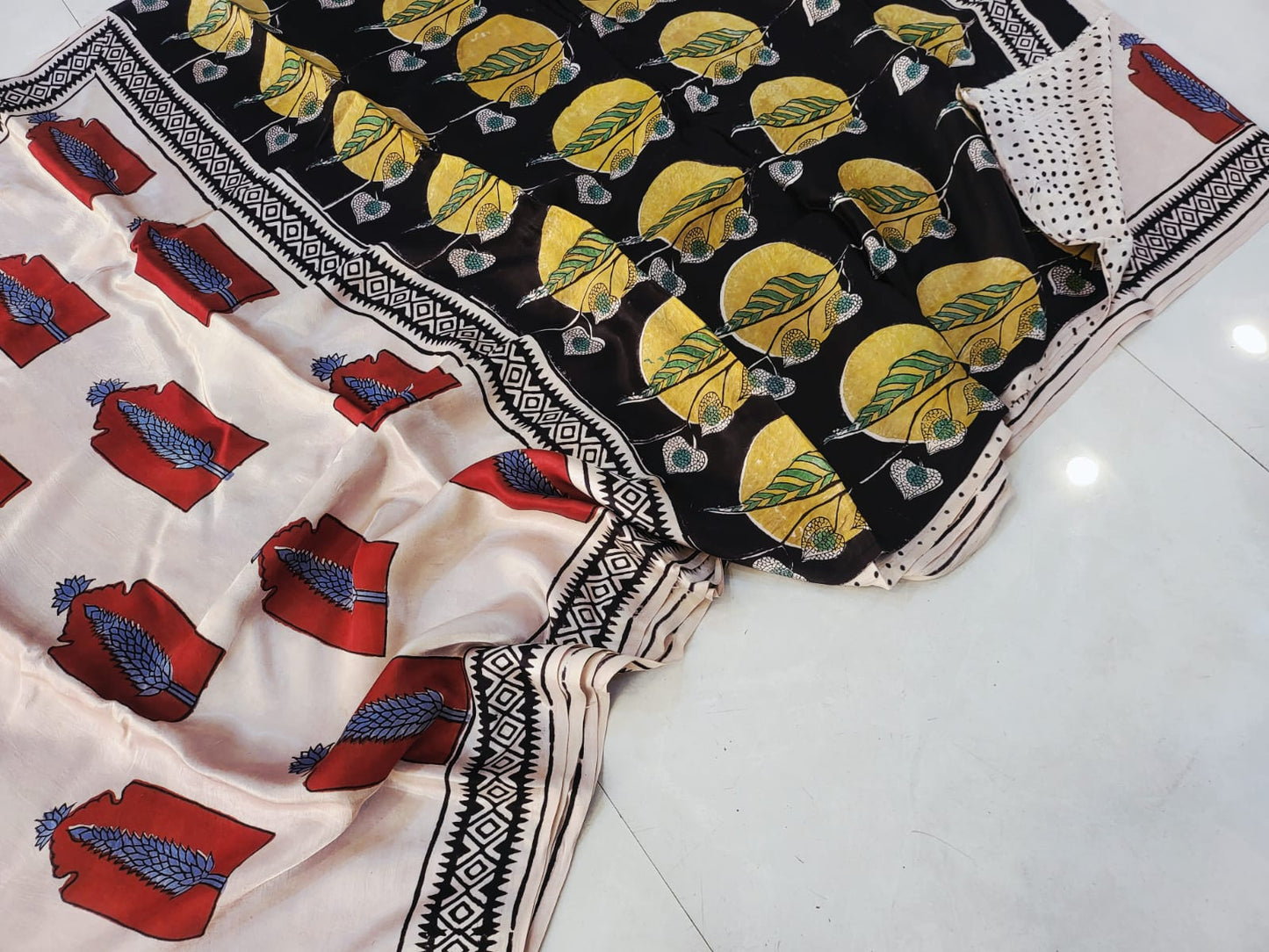 Exclusive Vanaspati Hand Blocks prints Modal Silk Saree