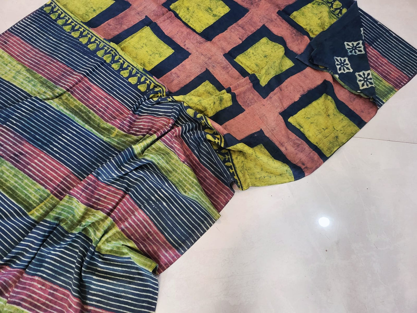 Nashpal dyes Ajrakh Prints Pure Mul Cotton sarees