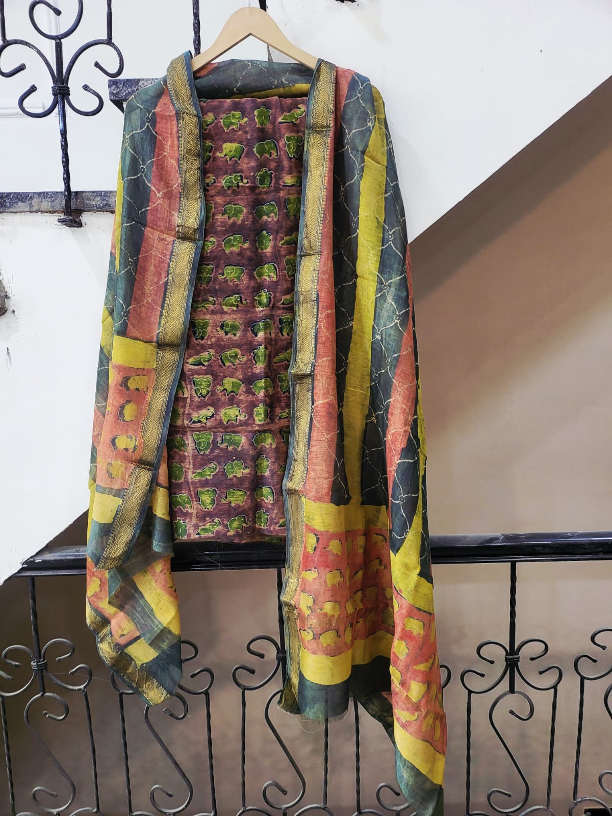 Nashpal Ajrakhs Maheshwari Silk Suit Material