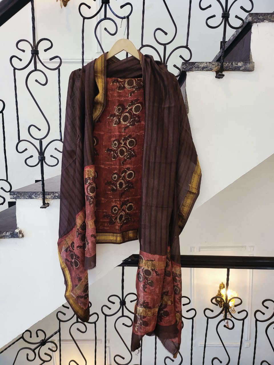 Nashpal Ajrakhs Maheshwari Silk Suit Material
