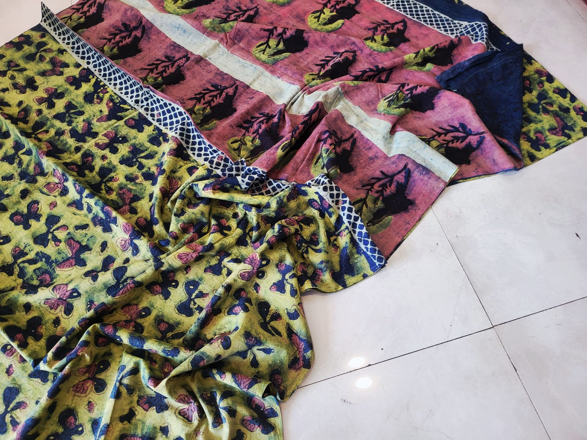 Nashpal dyes Ajrakh Prints Pure Mul Cotton sarees