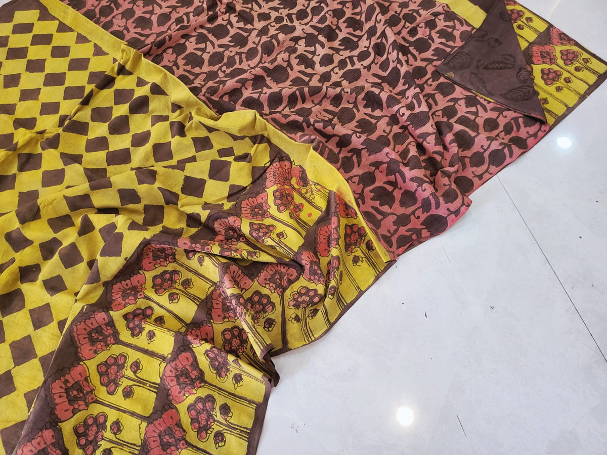 Nashpal dyes Ajrakh Prints Pure Mul Cotton sarees