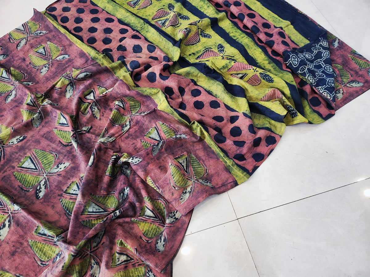 Nashpal dyes Ajrakh Prints Pure Mul Cotton sarees