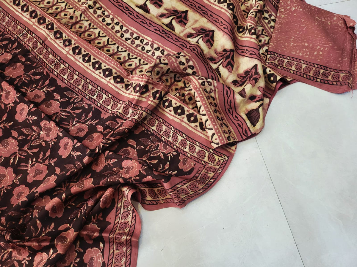 Exclusive Vanaspati Hand Blocks prints Modal Silk Saree