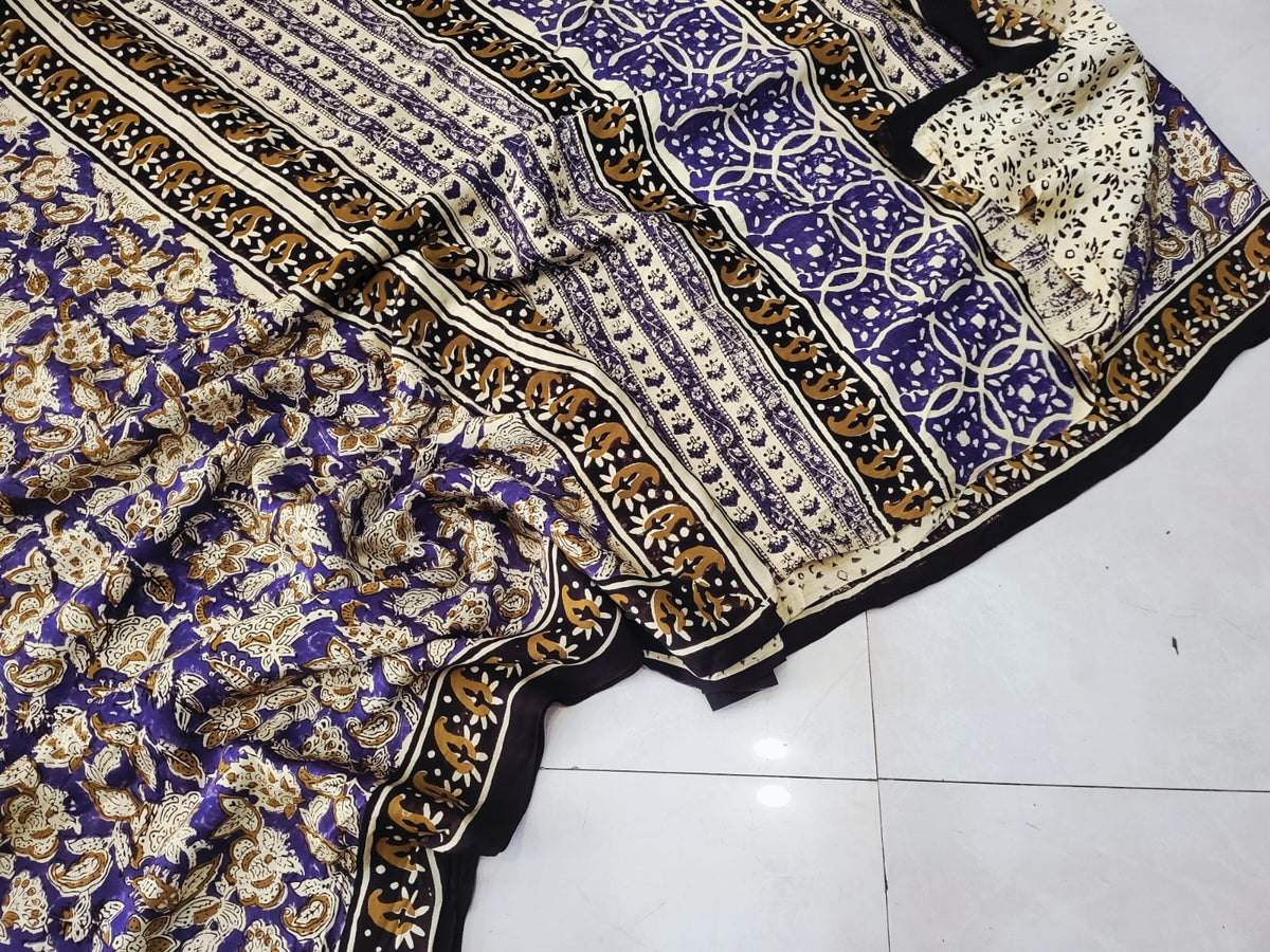 Exclusive Vanaspati Hand Blocks prints Modal Silk Saree