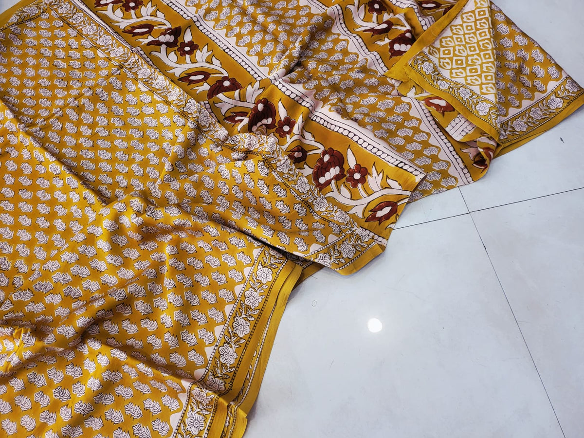 Exclusive Vanaspati Hand Blocks prints Modal Silk Saree