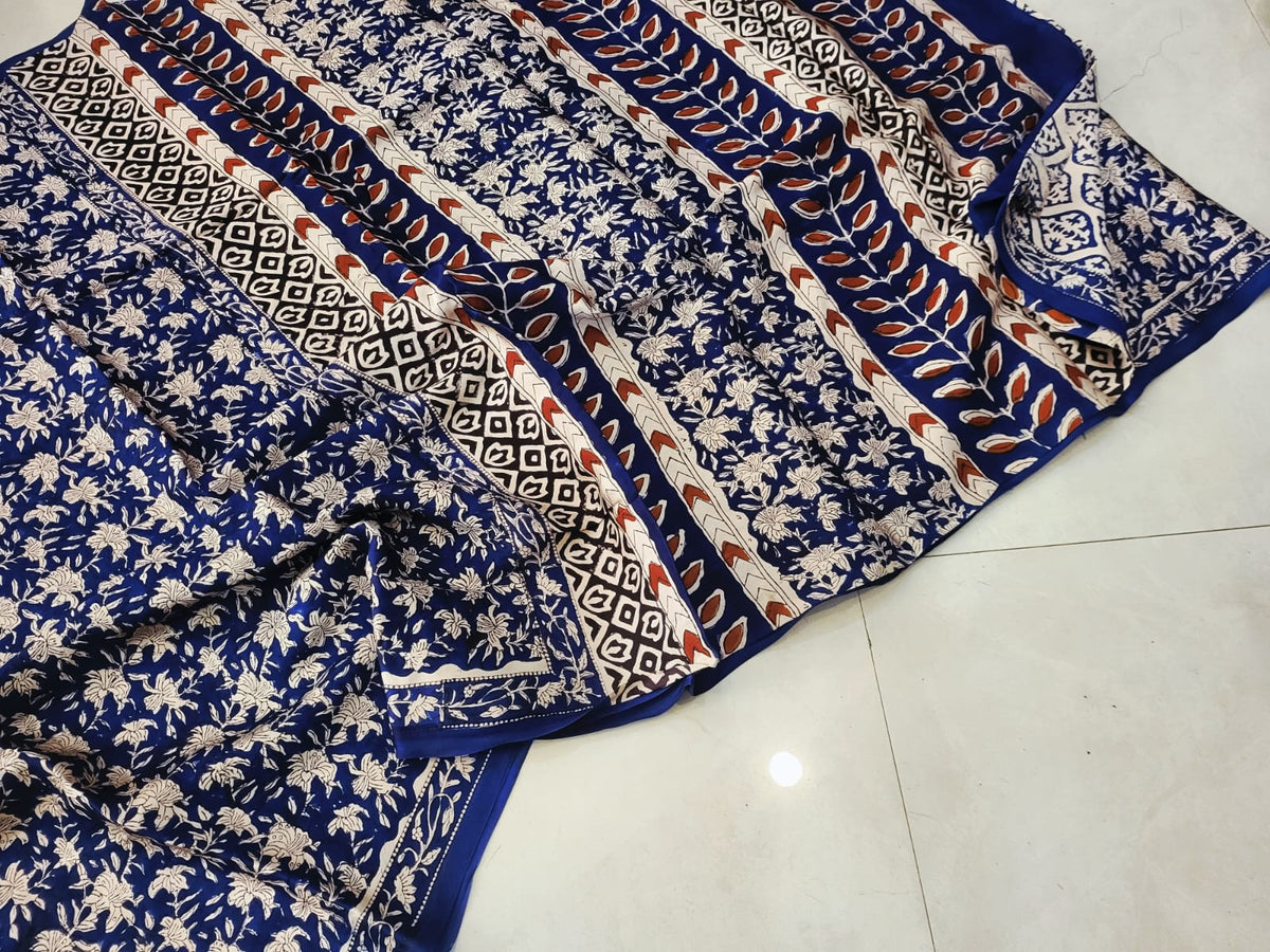 Exclusive Vanaspati Hand Blocks prints Modal Silk Saree