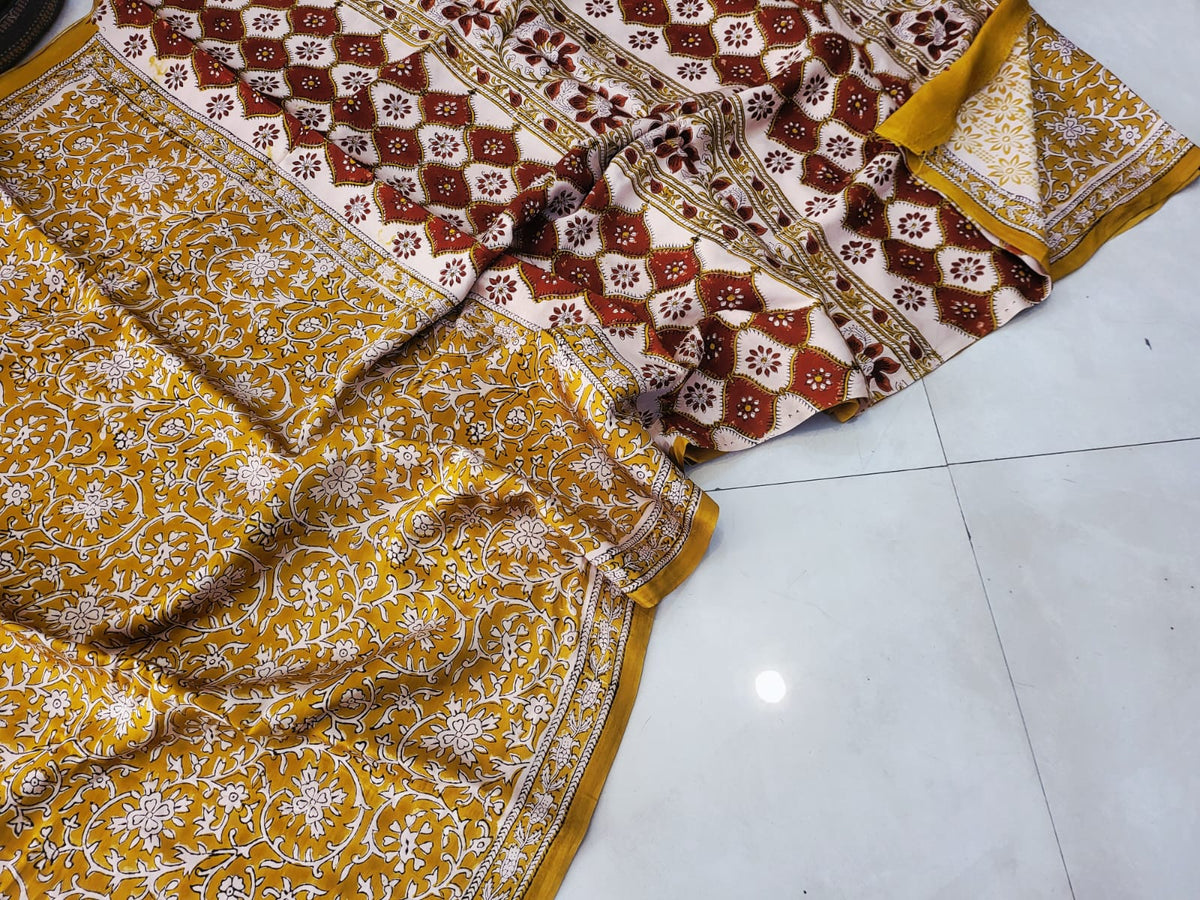 Exclusive Vanaspati Hand Blocks prints Modal Silk Saree