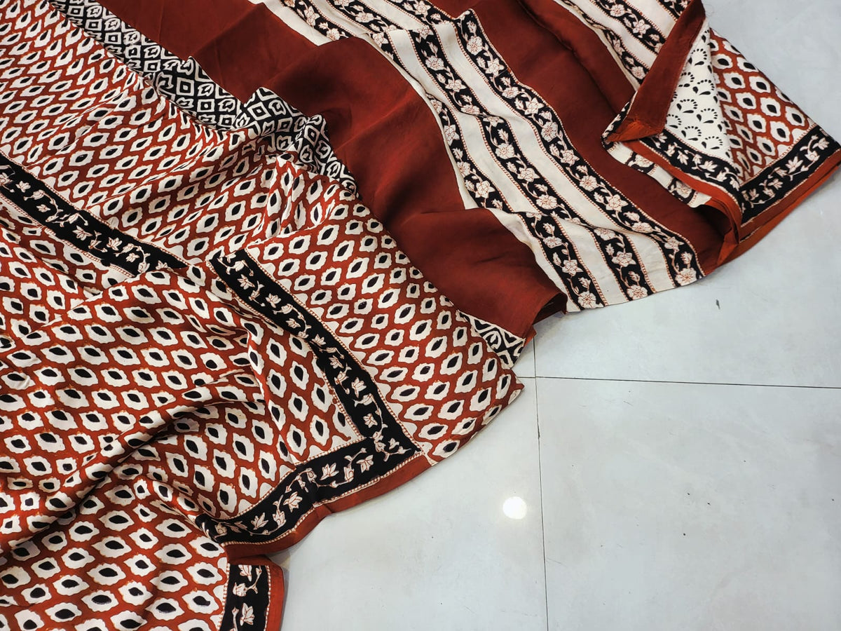 Exclusive Vanaspati Hand Blocks prints Modal Silk Saree