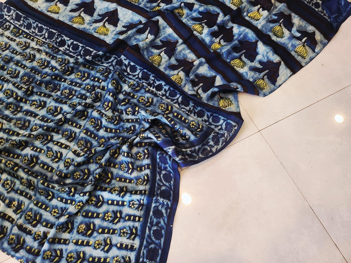 Exclusive Vanaspati Hand Blocks prints Modal Silk Saree