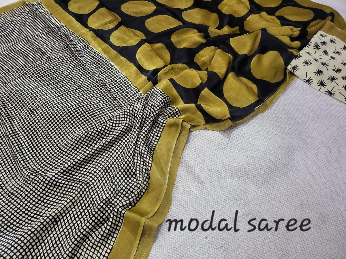 Exclusive Vanaspati Hand Blocks prints Modal Silk Saree
