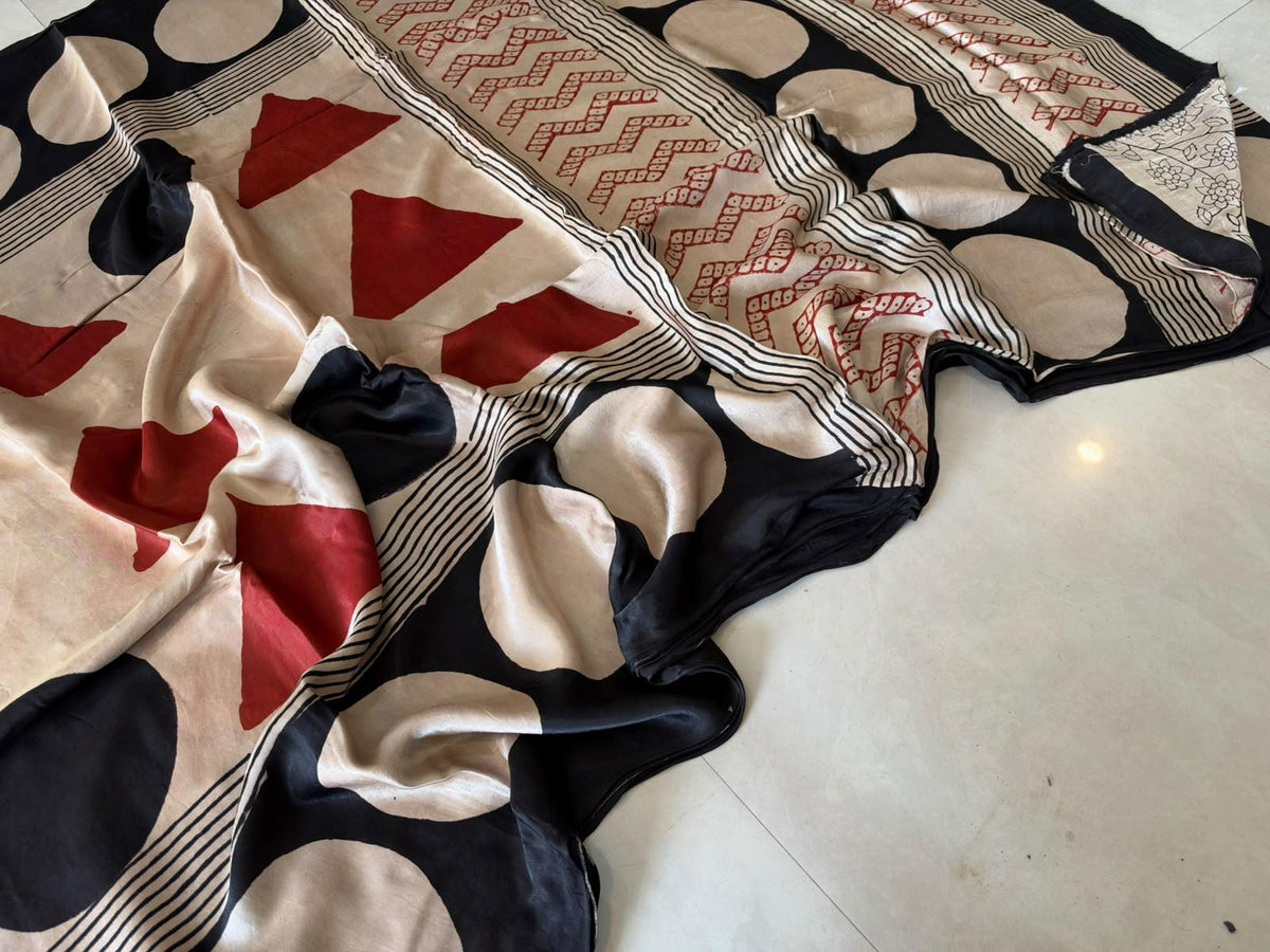 Exclusive Vanaspati Hand Blocks prints Modal Silk Saree