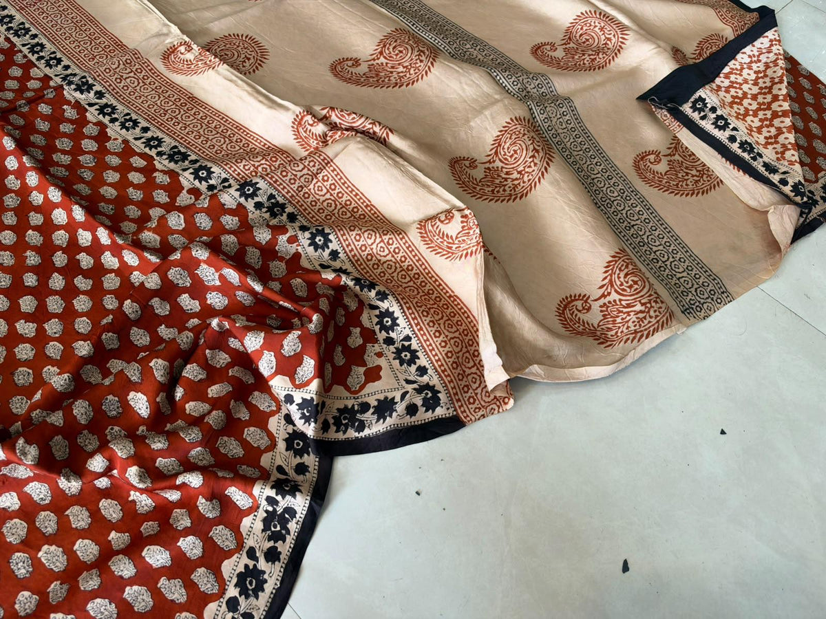 Exclusive Vanaspati Hand Blocks prints Modal Silk Saree