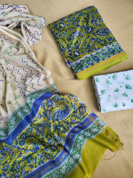 Hand Block Prints Chanderi Silk Dress Material