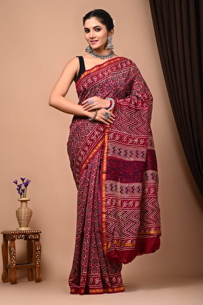 Bagru Handblock Prints Chanderi Silk Saree