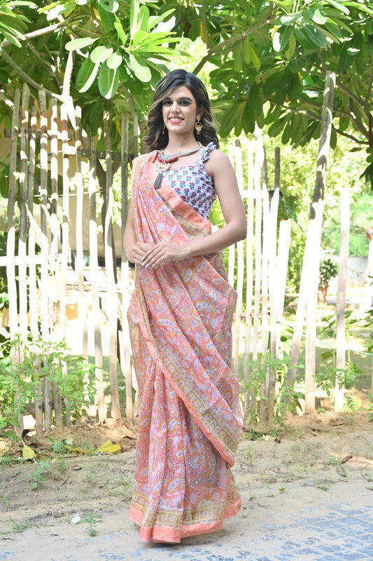 Natural Hand Blocks Prints Maheshwari Silk Sarees