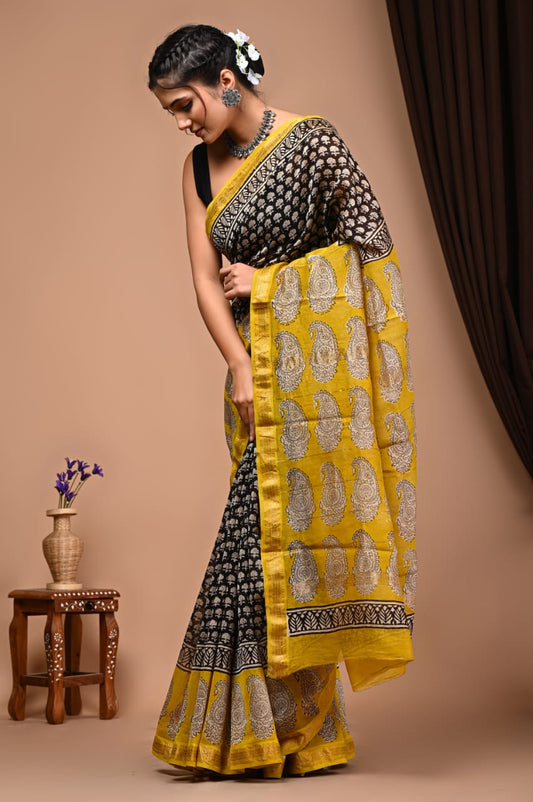 Natural Hand Blocks Prints Maheshwari Silk Sarees