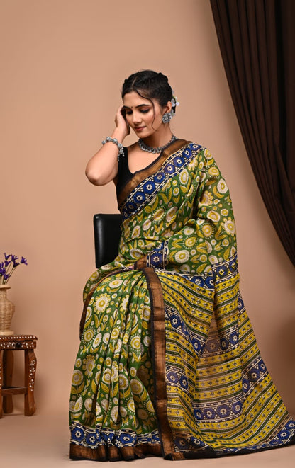Natural Hand Blocks Prints Maheshwari Silk Sarees